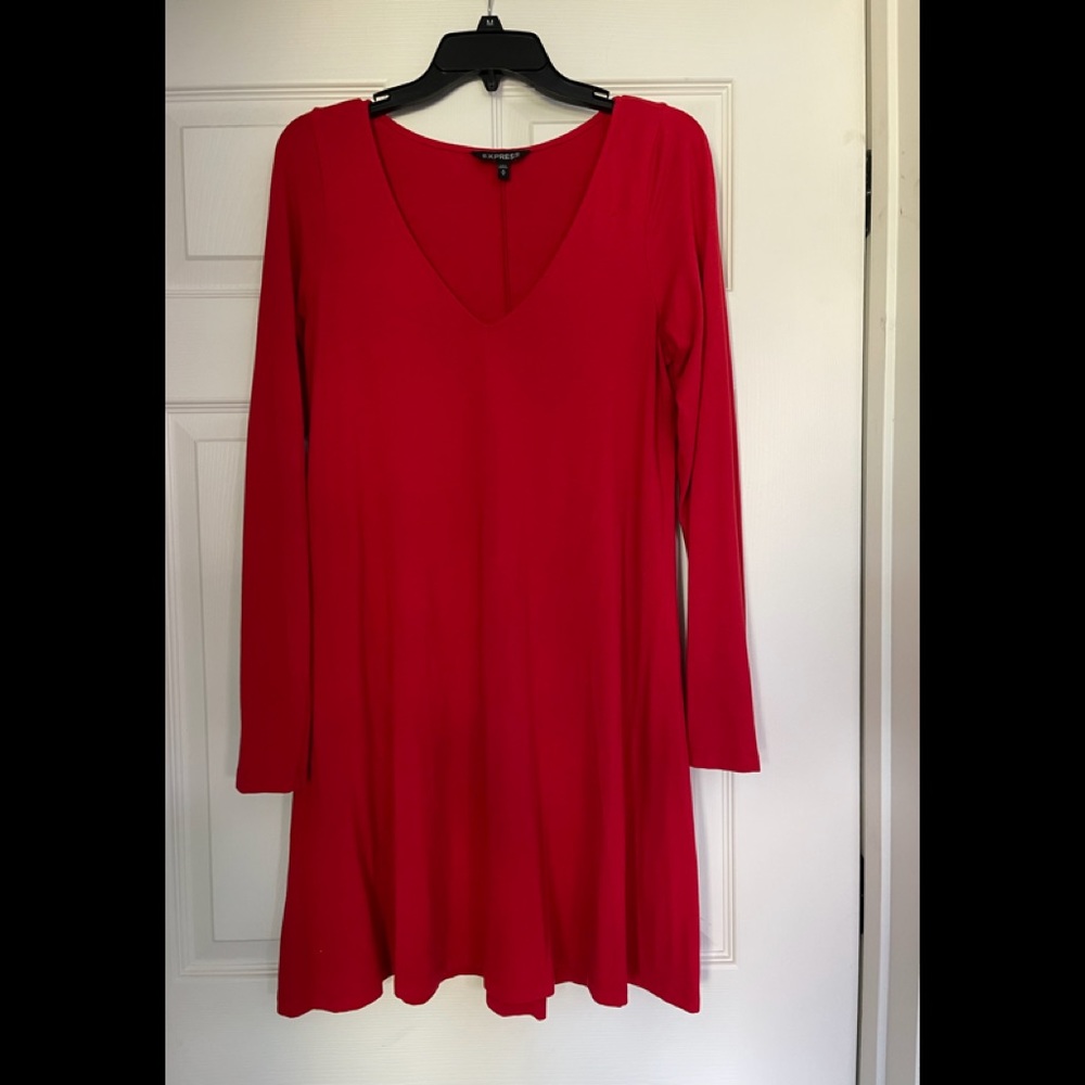 Express V neck red long sleeve dress. Super cute! Like NEW condition!